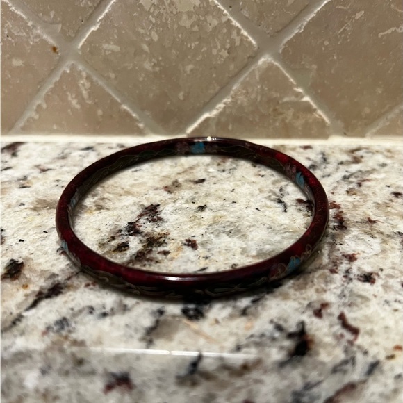 Elegant Red Cloisonné Floral Bangle Enamel Vintage Bracelet - Picture 3 of 7